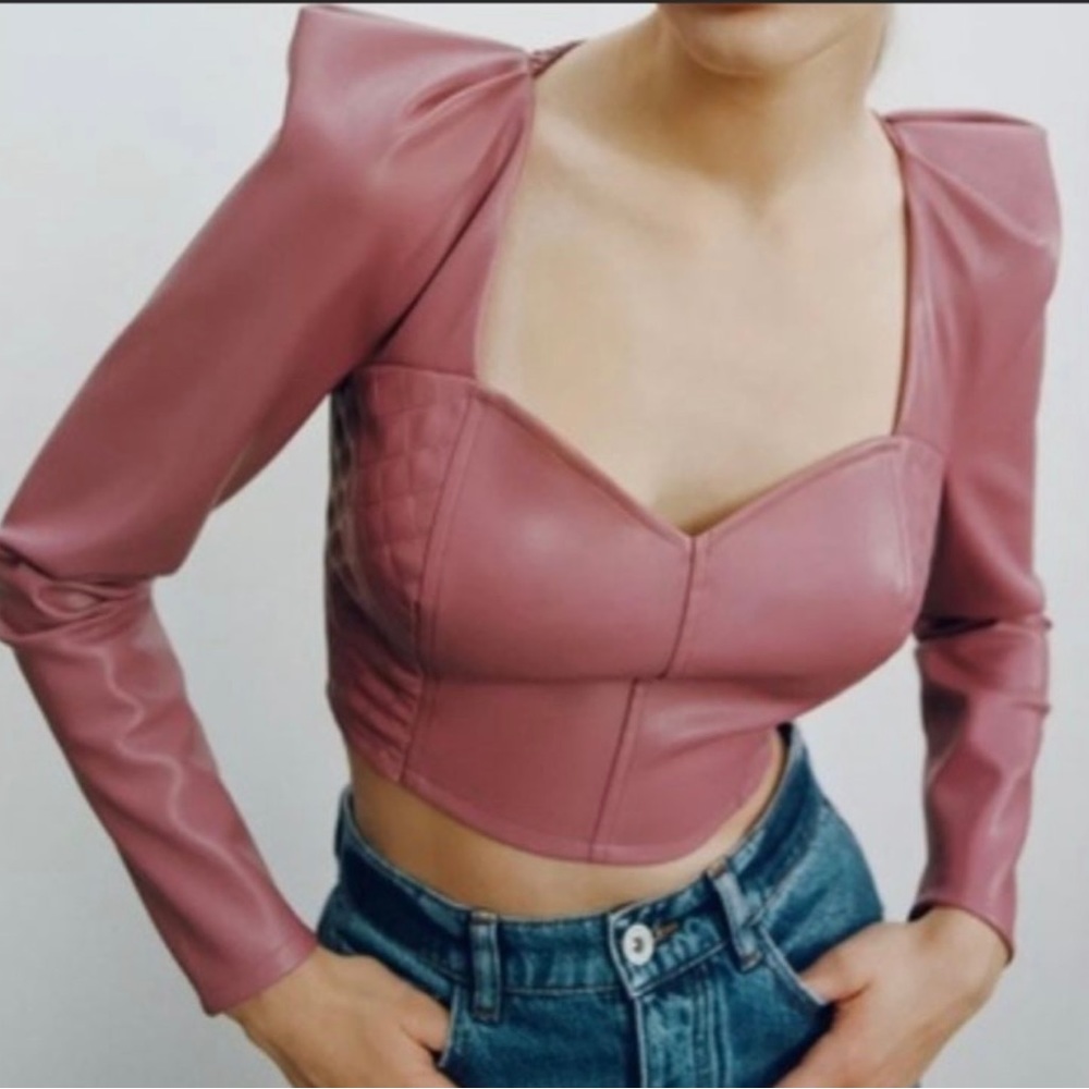 Brand new Zara leather crop top pink